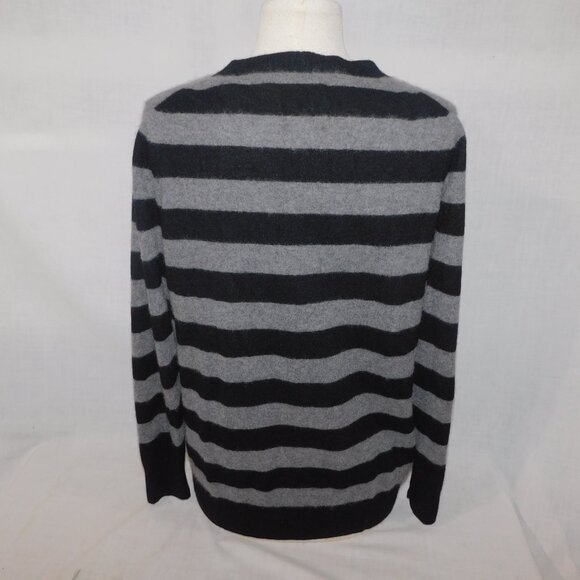 BAIA Womens L Black Gray Striped 100% Cashmere V Neck Sweater - Picture 8 of 11